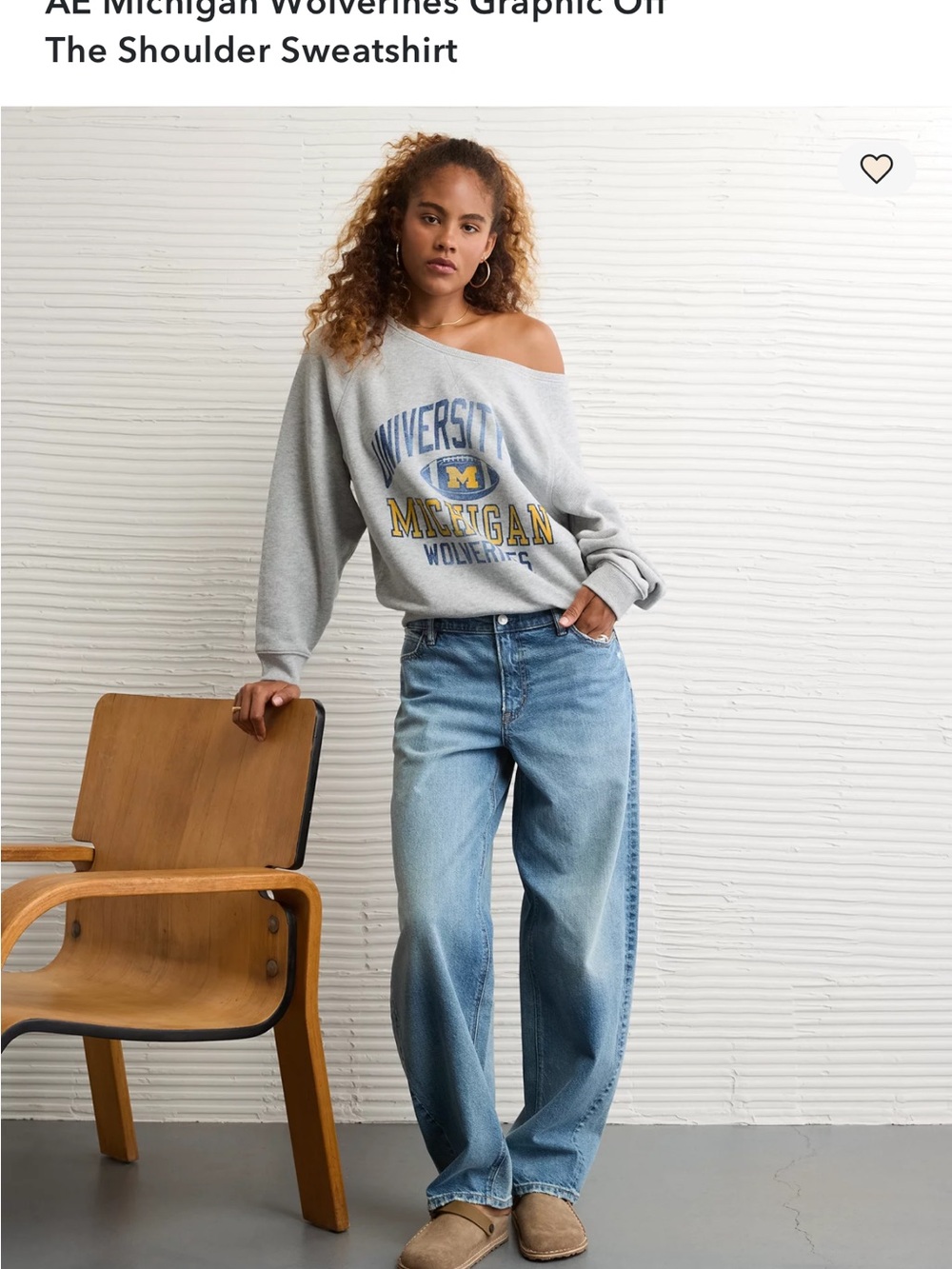 American Eagle Outfitters Gray Off-Shoulder University Graphic Sweatshirt